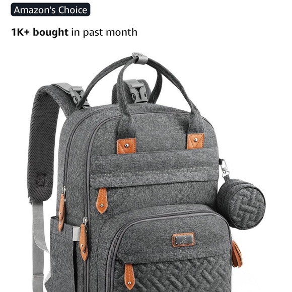 Chic Gray Backpack with Brown Details - Picture 1 of 3